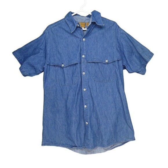 VTG Outback Trading Co‎ Mens M Denim Shirt Blue Short Sleeve Pockets Western - Picture 1 of 9